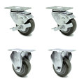 Service Caster 3 Inch Gray Polyurethane Swivel Top Plate Caster Set with 2 Brakes 2 Rigid SCC SCC-20S314-PPUB-TLB-2-R314-2